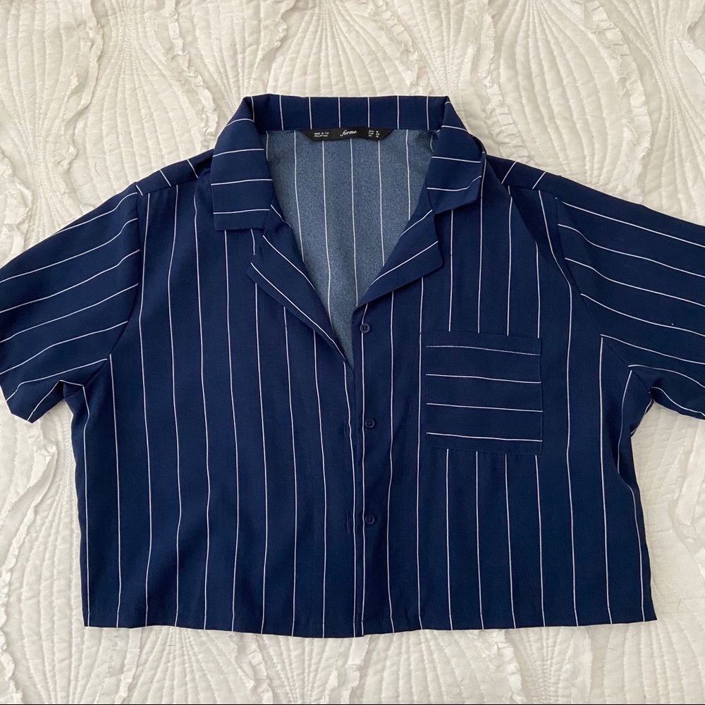 Blue striped collared crop top